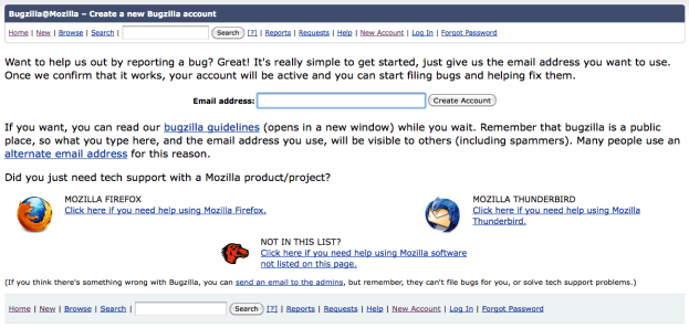 Bugzilla registration